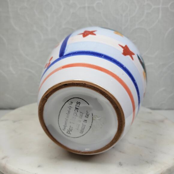 Pier 1 Italian Ceramic Pitcher Hand Painted Christmas Trees Floral Stars - Picture 6 of 15